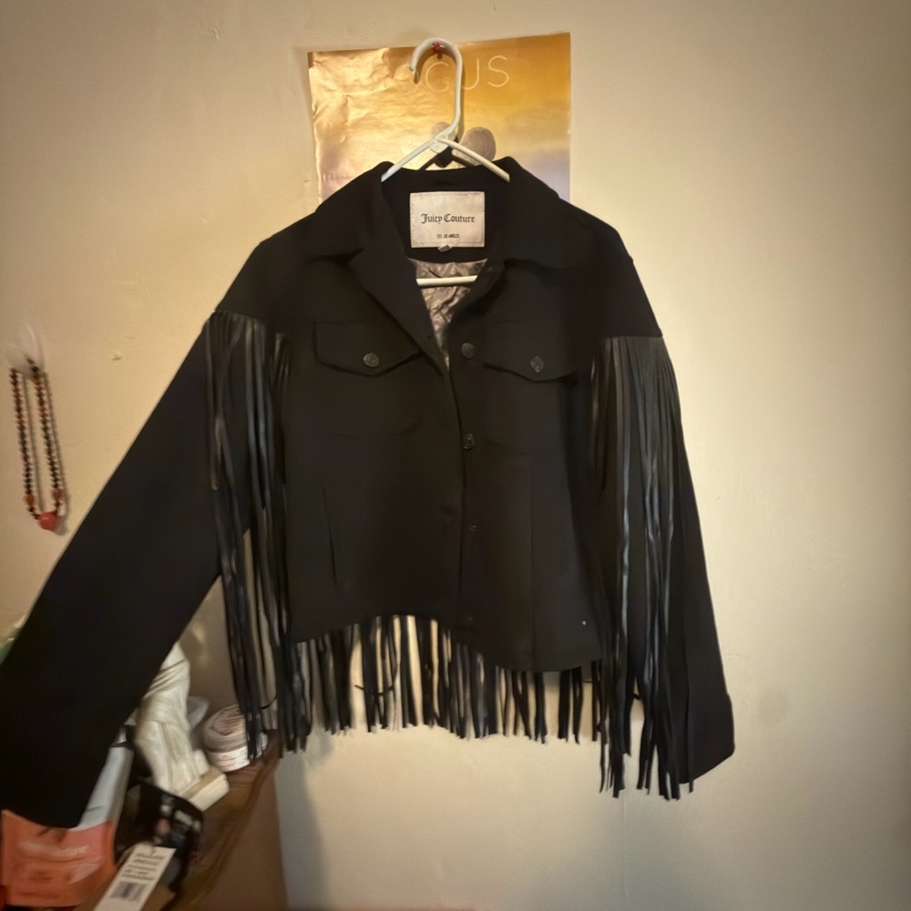 Juicy Couture Black Leather Fringe Jacket